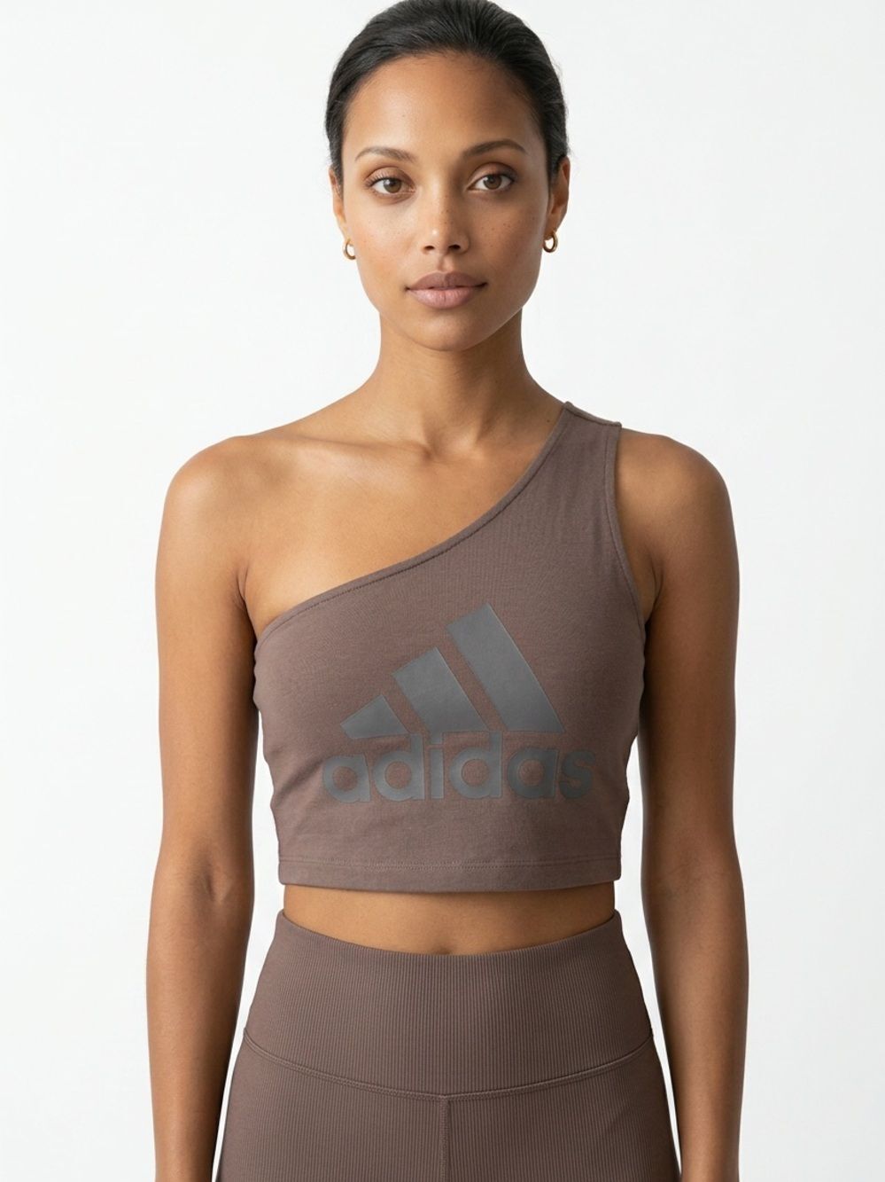 ADIDAS | Dark Brown/Black One Shoulder Asymmetrical Crop Top Women’s Size Small